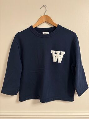 Wood Wood Navy Sweatshirt with White 'W' Patch